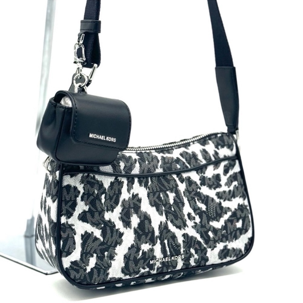 Michael Kors Jet Set Medium Leopard Logo Crossbody Bag W Case for Apple AirPods